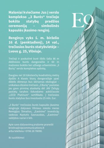 Verslo komplekso „3 Burės“ trečiojo bokšto statybų pradžios kapsulės įkasimo ceremonija