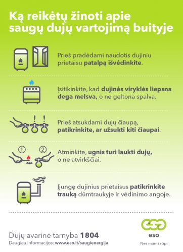 ESO pataria, kaip saugiai naudoti dujas buityje