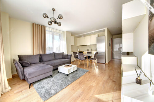 IŠNUOMOJAMAS PUIKIAI ĮRENGTAS BUTAS JUSTINIŠKĖSE, LAISVĖS PROSPEKTE, 2020 M. STATYBOS NAME.